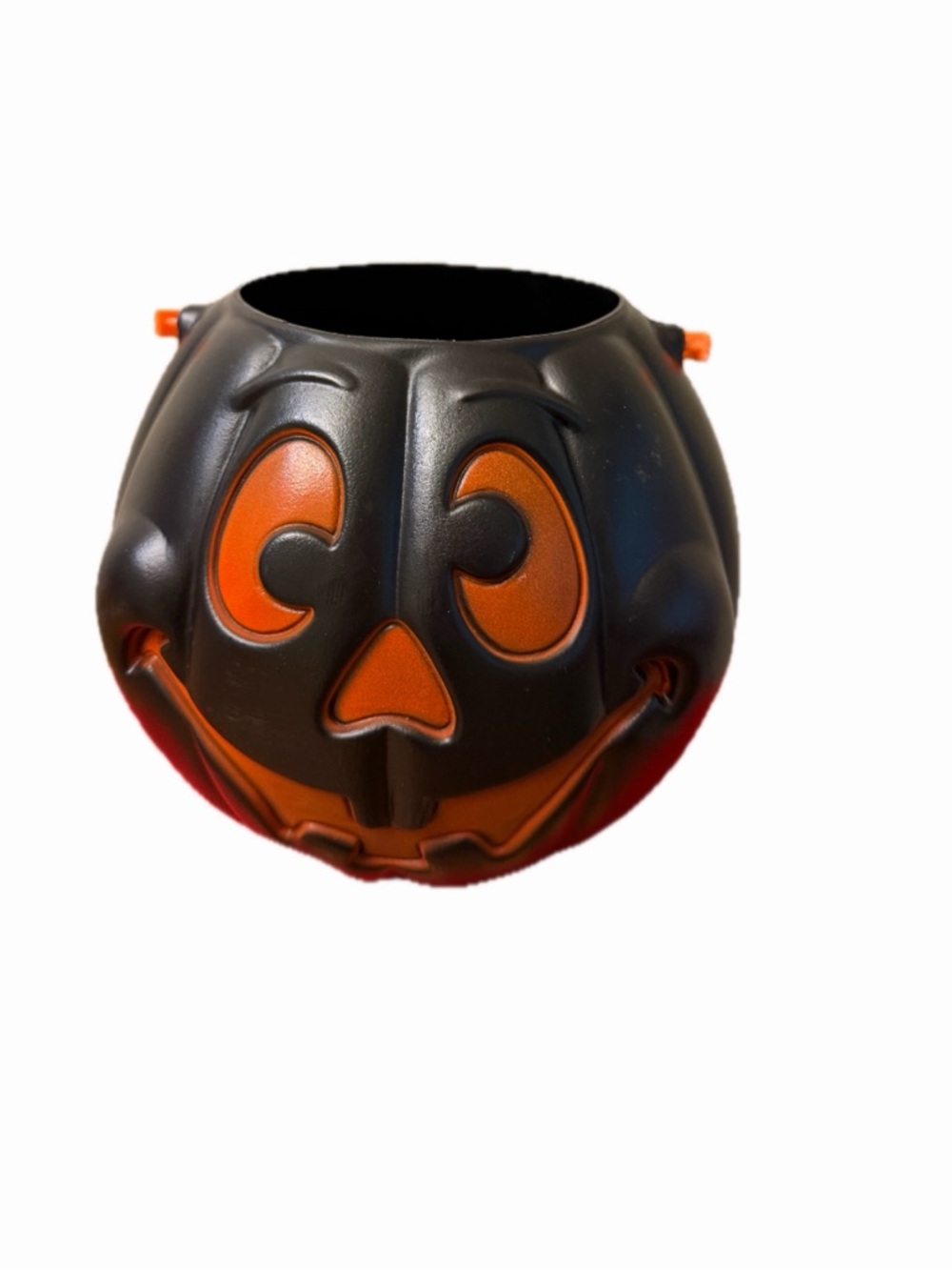 Vtg USA 1997 Black Grand Venture Happy Face Halloween Pumpkin Pail Bucket
